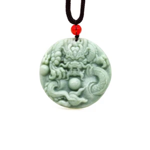 Jade Dragon Pendant Green Talismans Natural Man Necklace Jewelry Luxury - Picture 1 of 6