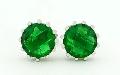 LAB-CREATED 1.74 Cts EMERALDS STUD EARRINGS 14k WHITE GOLD - New With Tag - Image 1 of 4