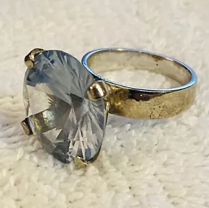 Anello Topazio Blu Oro 14K Taglia 7,25 Cocktail Pietra Grande 7,9 GR - Foto 1 di 6