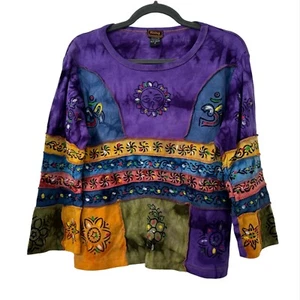 Rising International Baumwoll Strick Top Damen M Bohemian Hippie Yoga Patchwork - Bild 1 von 4