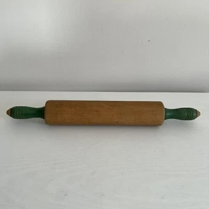 Vintage Munising Rolling Pin Dough Roller Green Handles Farmhouse Kitchen Decor - Picture 1 of 5