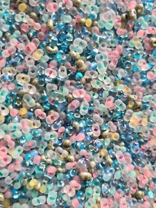 Farfalle Rocaille Glasperlen, blau rosa gelb oliv, Schmetterling 4mm 20g 2797/bl - Bild 1 von 5