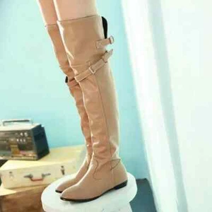 Botas De Cuero Sintético Beige Brillantes Para Mujer 1731 - Imagen 1 de 1