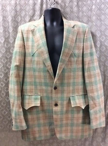 H bar C Ranchwear ROGUE plaid blazer suit jacket sport coat tan green L Vintage - Picture 1 of 17