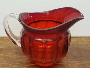 Vintage Ruby Red Crystal Glass Pitcher With Clear Handle 1339 - Picture 1 of 12