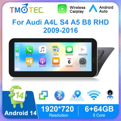 10.25" IPS DAB+ Android14 Car Stereo Sat Nav CarPlay DVR For Audi A4 A5 B8 S4 S5 - Image 1 of 4