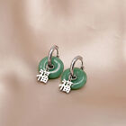 Unique Green Jade Round Stainless Steel Hoop Earrings Vintage Elegant Earc~M'