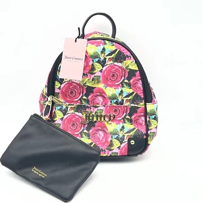 ¡NUEVO CON ETIQUETAS! MINI MOCHILA JUICY COUTURE NEGRA MULTI ROSA JUEGO DE PALABRAS CON MONEDERO Foto 1 de 4