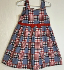 Gymboree Little Girl Sz 4 Dress Shoulder Straps Red/White/Blue Patchwork Dress - Picture 1 of 10
