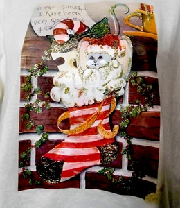Camiseta Gráfica Medias Navideñas Vintage L Marfil Gato Papá Noel por Screen Stars - Imagen 1 de 9