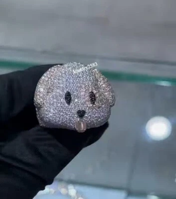 Anillo facial de perro único de moissanita natural blanco y negro para hombre de plata 925 regalo gratis Foto 1 de 4