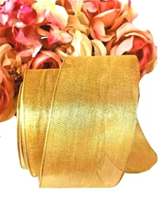Ribbon Gold Antique 2 1/2" Wide 5 Yards Wired Wreath Bows Gifts Christmas Crafts - Picture 1 of 1