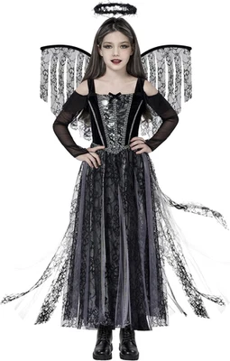 Child Black Fallen Angel Costume, Girls Dark Angel Outfit, Kids Devil Dress for  - Image 1 of 4