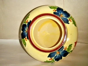 HARKER KÜCHENKANISTER KEIN DECKEL GELBE ABNUTZUNG DICKE FARBE BLAUE & ROTE BLUMEN 5-5/8" - Bild 1 von 10