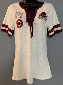 Harley Davidson Damen T-Shirt Racer verziert Kurzarm Schnürung V-Ausschnitt Small - Bild 1 von 10