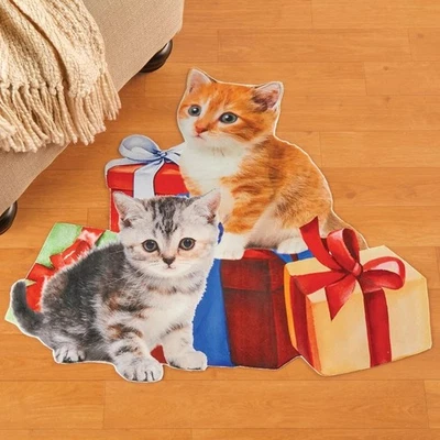 Alfombra de puerta antideslizante con forma de gato y regalos para gatito de Navidad Foto 1 de 4