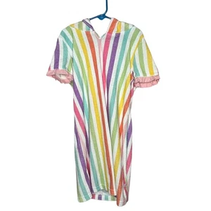 Ruffle Butts Girls Rainbow Striped Terry Hooded Swimsuit Coverup New Size 8 - Picture 1 of 5