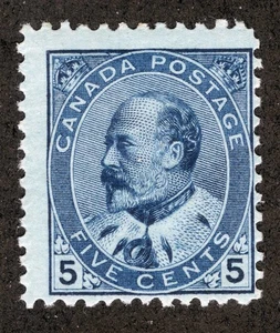 Canada Sc 91 Blue 5¢ 1903 p.12 Hinge Mark Original Gum - Bild 1 von 1