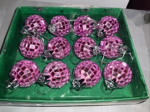 Vtg Mirrored Glass Disco Ball Pink Ornaments Christmas Tree  1 1/2” Set 12 - Bild 1 von 7