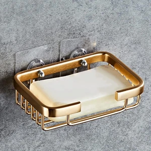 Edelstahl Seifenschale zur Wandmontage mit Haken für Bad und Küche (gold) - Bild 1 von 6