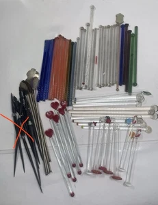 Vintage Glass Swizzle Sticks Cocktail Stirrers Glass Rods Spoon Barware Lot 63 - Picture 1 of 8