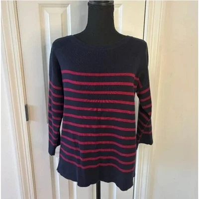 Suéter Loft listrado gola redonda - Feminino médio - Azul vermelho manga 3/4 costas divididas - Imagem 1 de 4
