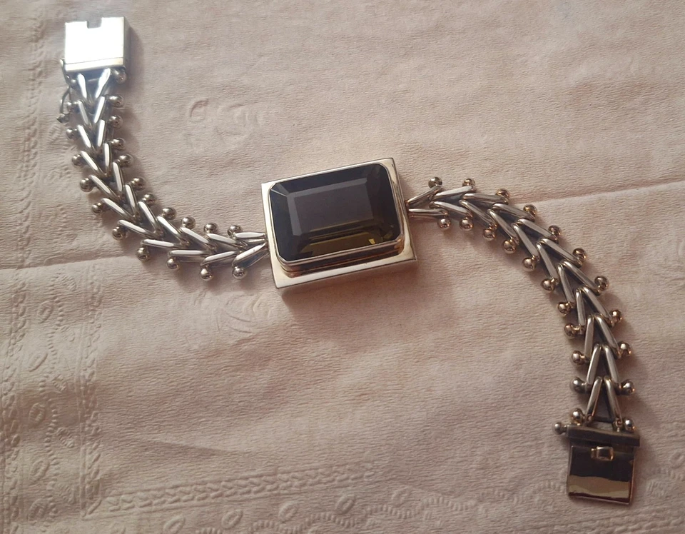 Precioso brazalete de topacio ahumado de plata esterlina corte esmeralda Lori Bonn Foto 1 de 4