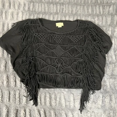 Top Corto Denim Supply Ralph Lauren Negro Macramé Flecos Boho Festival S/P Foto 1 de 4