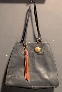 WILL Leather Goods Women's Blue Tote Shoulder Bag w/ Tassel - 12x14x3" - Picture 1 of 24