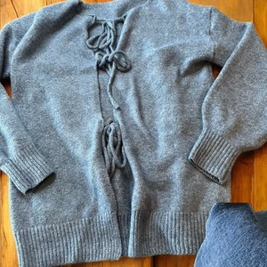 Cardigan Sweater Womens Small Knit Blue Long Sleeve Top Open 3 Tie Front EUC - Picture 1 of 9