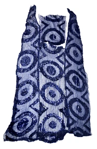 1920s Art Deco Blue Silk Chiffon Sequin Beaded Panel Dress Fabric Remnant Vtg - Picture 1 of 5