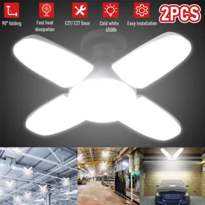 2PCS LED Garage Light Bulb Deformable Ceiling Fixture Lights E27 Workshop Lamp - Picture 1 of 11