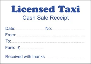 6 LICENSED TAXI CASH RECEIPT MINICAB 100 SHEETS PER PAD HIGH QUALITY PAPER - Picture 1 of 5