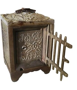 1907 J E STEVENS No 47 JEWEL SAFE Heavy Cast Metal COIN BANK Double Door w/ Bars - Picture 1 of 22