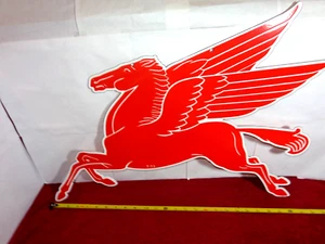 26 x 18 in MOBIL PEGASUS HORSE 2 SIDED SIGN HEAVY DIE CUT METAL PORCELAIN # L 24 - Picture 1 of 8