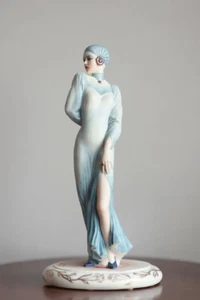 Sandro Maggioni Figurine Sculpture 30s lady Blue Dress Capodimonte Porcelain - Picture 1 of 10