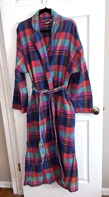 GARNET HILL клетку Мадрас 100% хлопок длинный подпоясанный халат Sz L сделано в США - Изображение 1 из 4