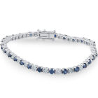 5ct Blue Sapphire & Diamond Genuine Tennis Bracelet 14K White Gold