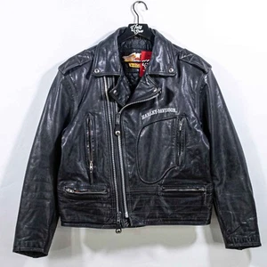Harley Davidson Motorcycles D Pocket Leder Biker Motorrad Jacke Large Retro - Bild 1 von 17