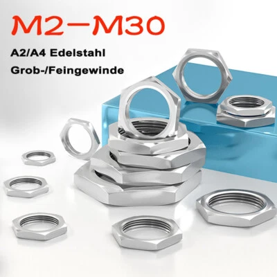 Sechskantmuttern niedrig Flach DIN 439 Edelstahl VA M2 bis M30 Grob-/Feingewinde - Bild 1 von 4