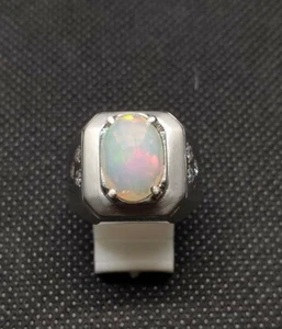 Natural Fire Opal Gemstone 18k White Gold Ring For Men's #254 - Picture 1 of 4