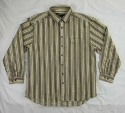 Ex Officio Long Sleeve Men's Shirt Size Medium Brown Beige Stripe Button Front - Image 1 of 4