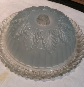 Large blue satin ceiling light cover 12" vintage - Picture 1 of 3