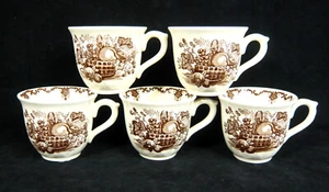 Set Of 5 Vintage Mason's Ironstone Brown 'Fruit Basket' Espresso Cups - Picture 1 of 6