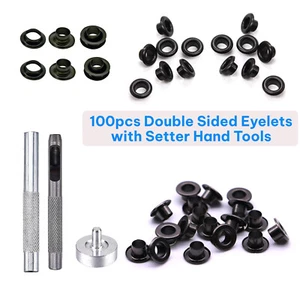 Double Sided Eyelets Black 5mm 100pcs Grommet Set with DIY Setter Hand Tool Kit - Picture 1 of 13