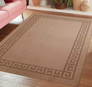 Beige Large Washable Rugs Non Slip Kitchen Plain Bedroom Hall Floor Rug Mat Door - Picture 1 of 11