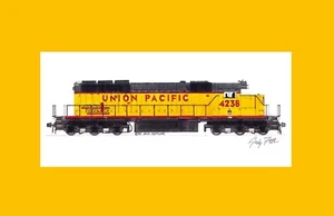 Union Pacific SD40-2 #4238 11""x17"" estampado enmarañado firmado por Andy Fletcher - Imagen 1 de 1