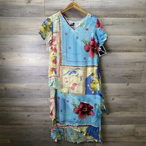 Vintage NOS Phool Floral V Neck Flutter Sleeve Full Length Tiered Dress Sz Small - Picture 1 of 8