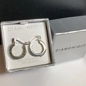 DIAMONIQUE CZ STERLING SILVER INSIDE/OUT PIERCED HOOP EARRINGS NEW IN BOX 5/8” - Picture 1 of 11