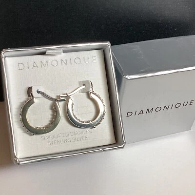 "PENDIENTES ARO PERFORADOS POR DENTRO/POR FUERA PLATA ESTERLINA CIRCONITA DIAMONIQUE NUEVOS EN CAJA 5/8""" Foto 1 de 4